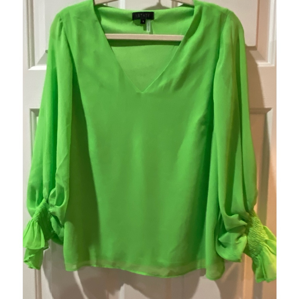 Ladies Blouse Lime Green w/ Sheer Sleeves